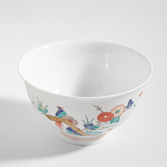 Arita Ware: Large Noodle Bowl with Chrysanthemum and Bird Motif