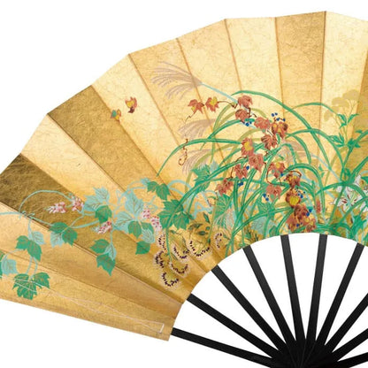 Double-sided Decorative Kyoto Fan "Gods of Wind and Thunder / Flowering plants of summer and autumn"