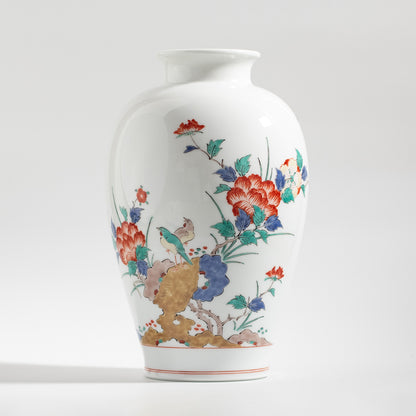 Arita Ware: Brocade Peony and Bird Motif Vase