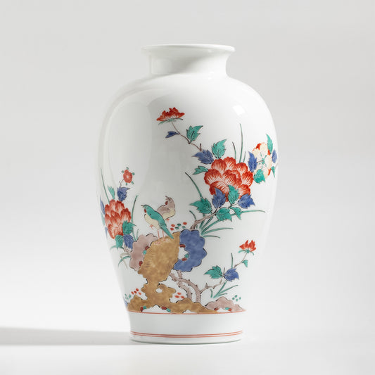 Arita Ware: Brocade Peony and Bird Motif Vase