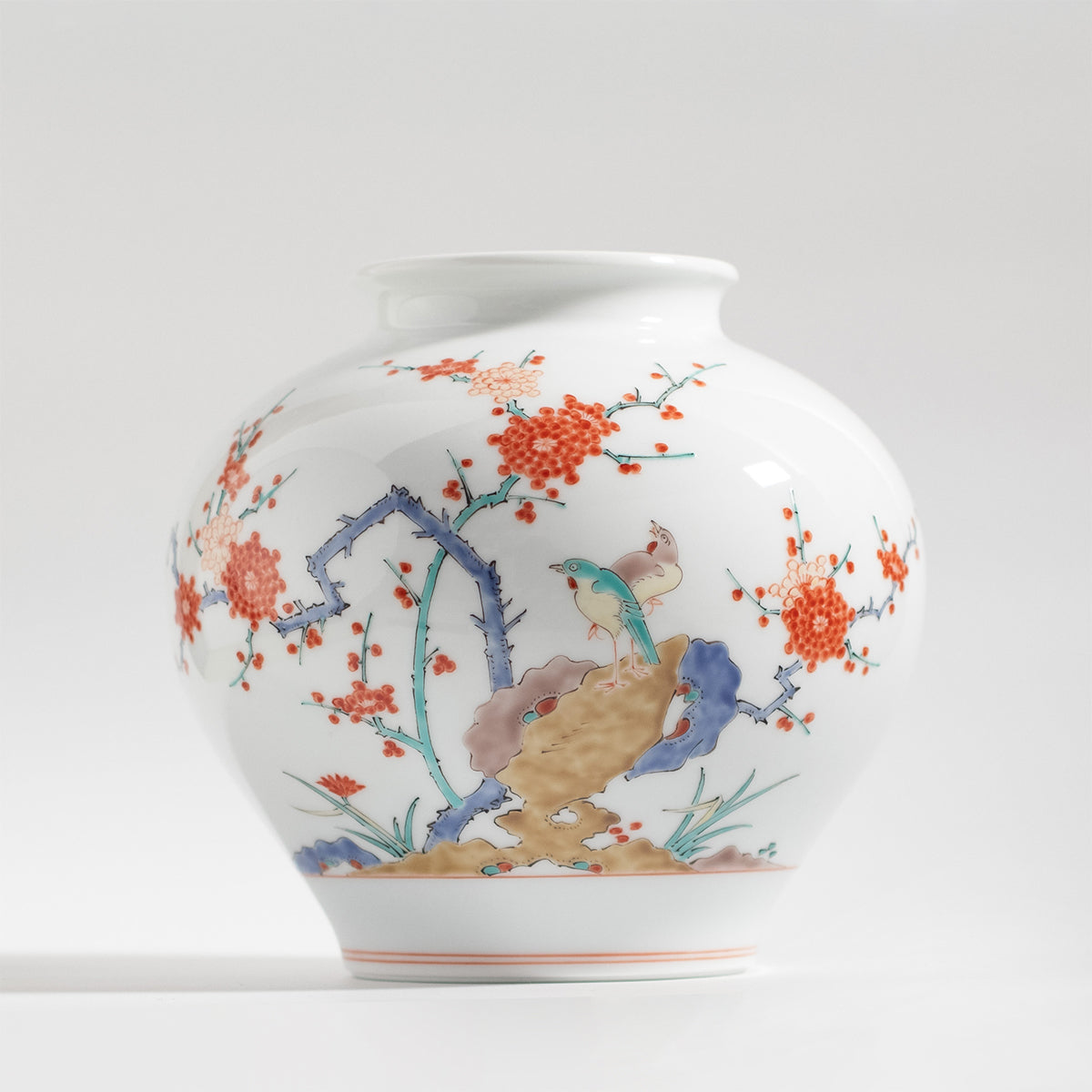 Arita Ware: Brocade Plum and Bird Motif Vase