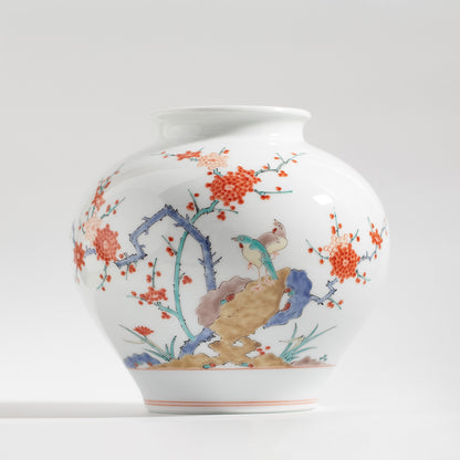 Arita Ware: Brocade Plum and Bird Motif Vase