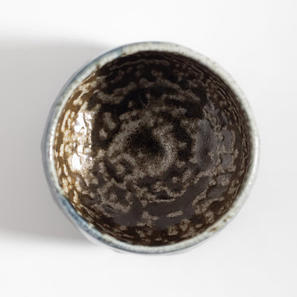 Mashiko Ware: Indigo Iron Salt Glaze Carved Tea Bowl (Half Cylinder Shape)