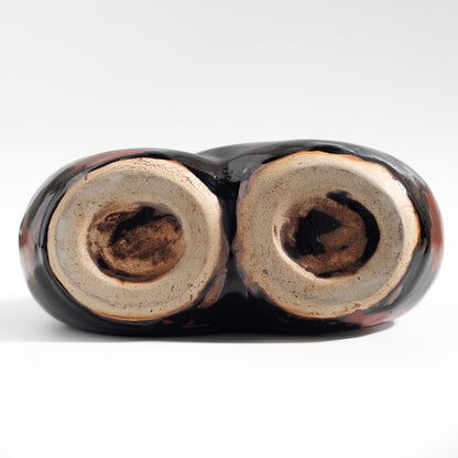 Mashiko Ware: Black Glaze Red Enamel Knotted Flat Vase