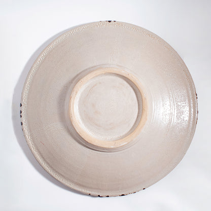 Mashiko Ware: Large Plate with Black Overglaze and Red Enamel Decoration on Natural Glaze