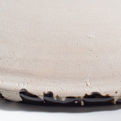 Mashiko Ware: Large Plate with Black Overglaze and Red Enamel Decoration on Natural Glaze