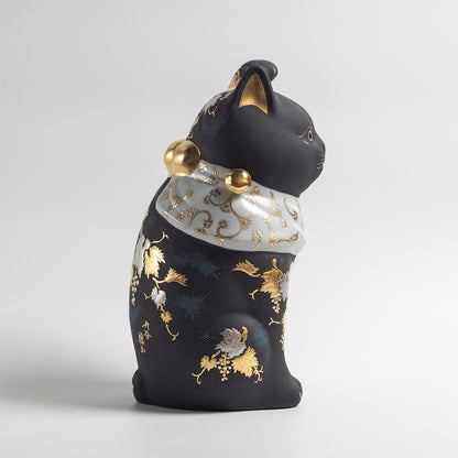 Kutani Ware: Hakkinmori Aoshirochibu Grape Pattern Maneki-neko Lucky Cat